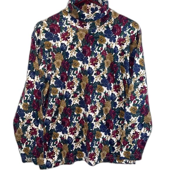 Talbots Tops - Talbots Fall Floral Print Long Sleeve Turtle Neck Top Medium